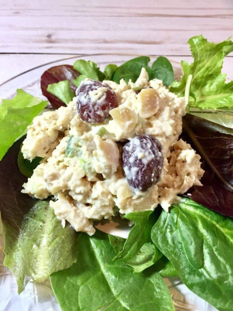 Best Ever Smoked Chicken Salad on lettuce leaves