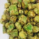 Lightly Fried Okra on a white plate