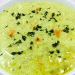 coconut mulligatawny soup in white bowl