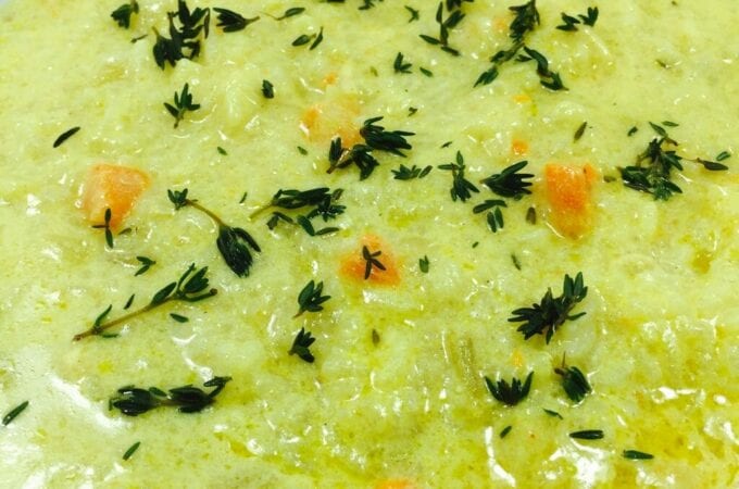 coconut mulligatawny soup in white bowl