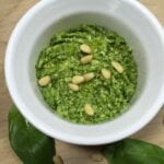 Pesto in a white dish