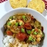 Shrimp Jambalaya in a white bowl