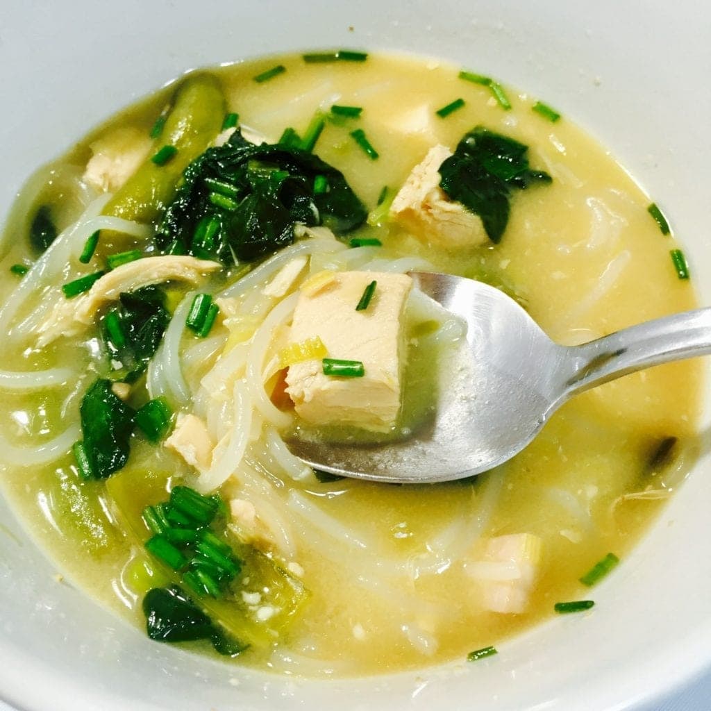 Chicken Miso Soup in a white bowl