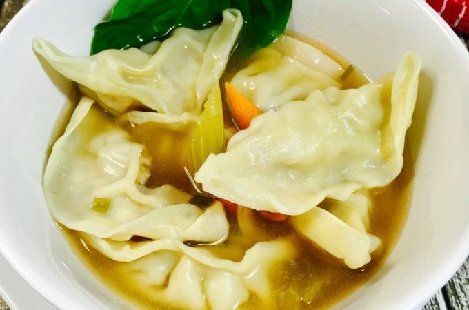 Chicken Dumpling Soup in a white bowl