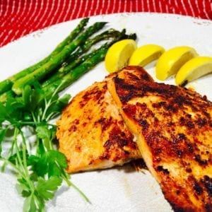 baked salmon on a white plate