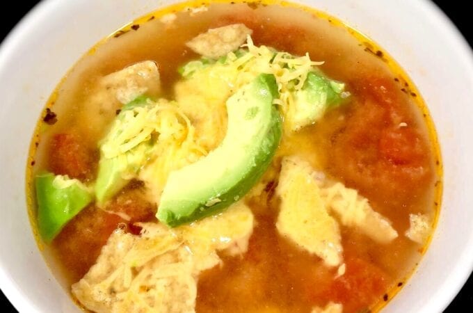 Bowl of Chicken Taco Soup in a white bowl