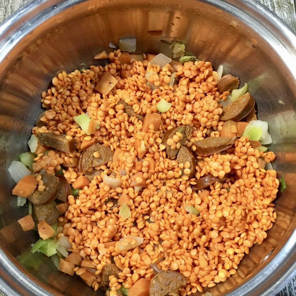 Lentils cooking in a pot