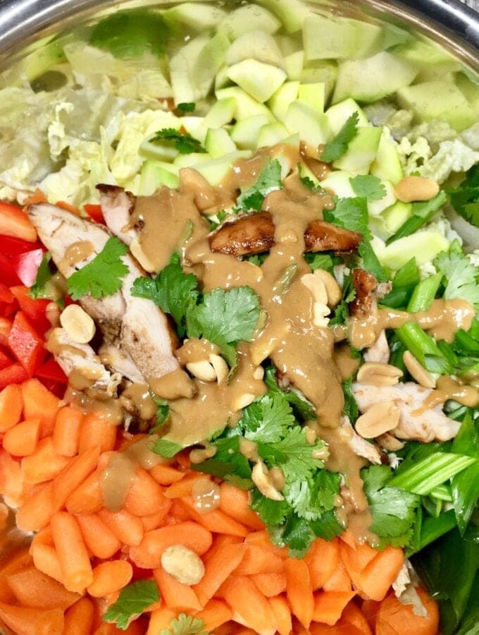 Thai Chicken Salad in a metal bowl