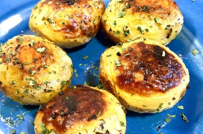 Herb Roasted Potatoes on a blue plate