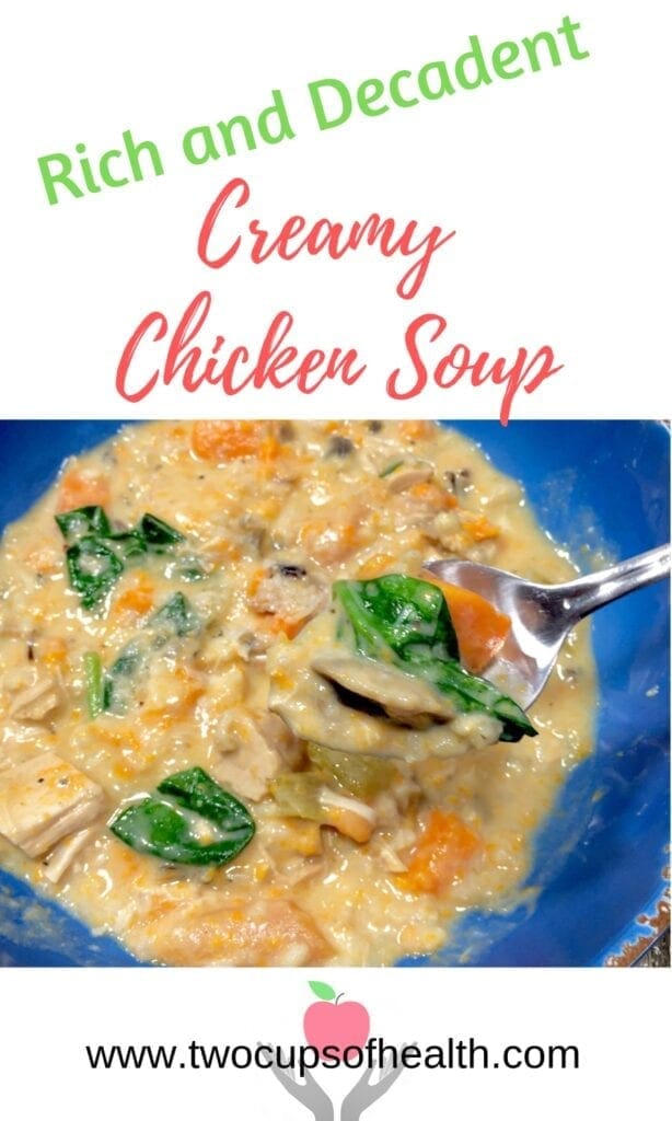 Creamy Chicken Soup in a blue bowl