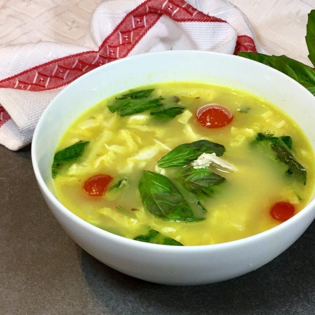 Thai Chicken Soup in a white bowl