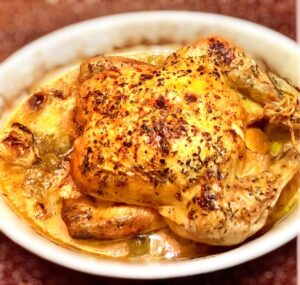 Roast Mediterranean Lemon Butter Chicken with artichokes and olives
