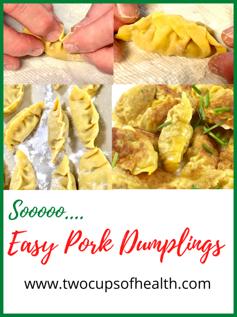 Pinterest Pin of Sooo Easy Pork Dumplings with photos of preparation