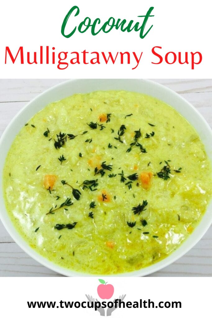 Pinterest pin of coconut mulligatawny soup