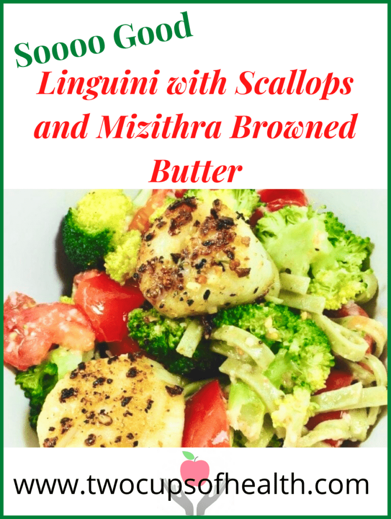 Linguini with Scallops and Mizithra Browned Butter Pinterest pin