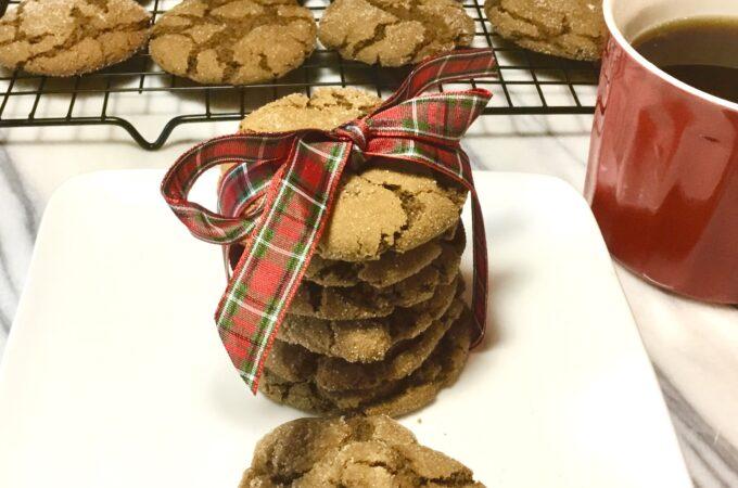 Stacked Molasses Ginger cookies tied with a bow