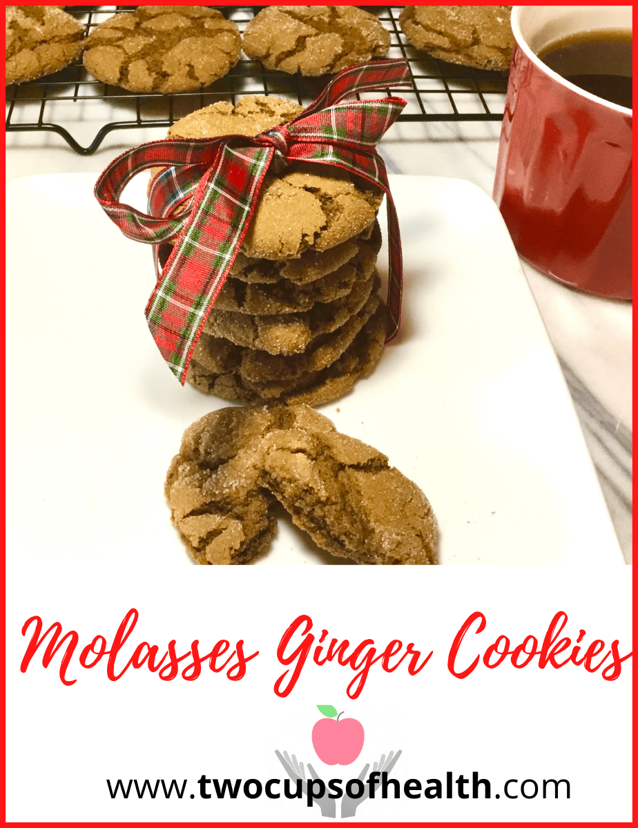 Stacked Molasses Ginger Cookies tied with a bow Pinterest pin